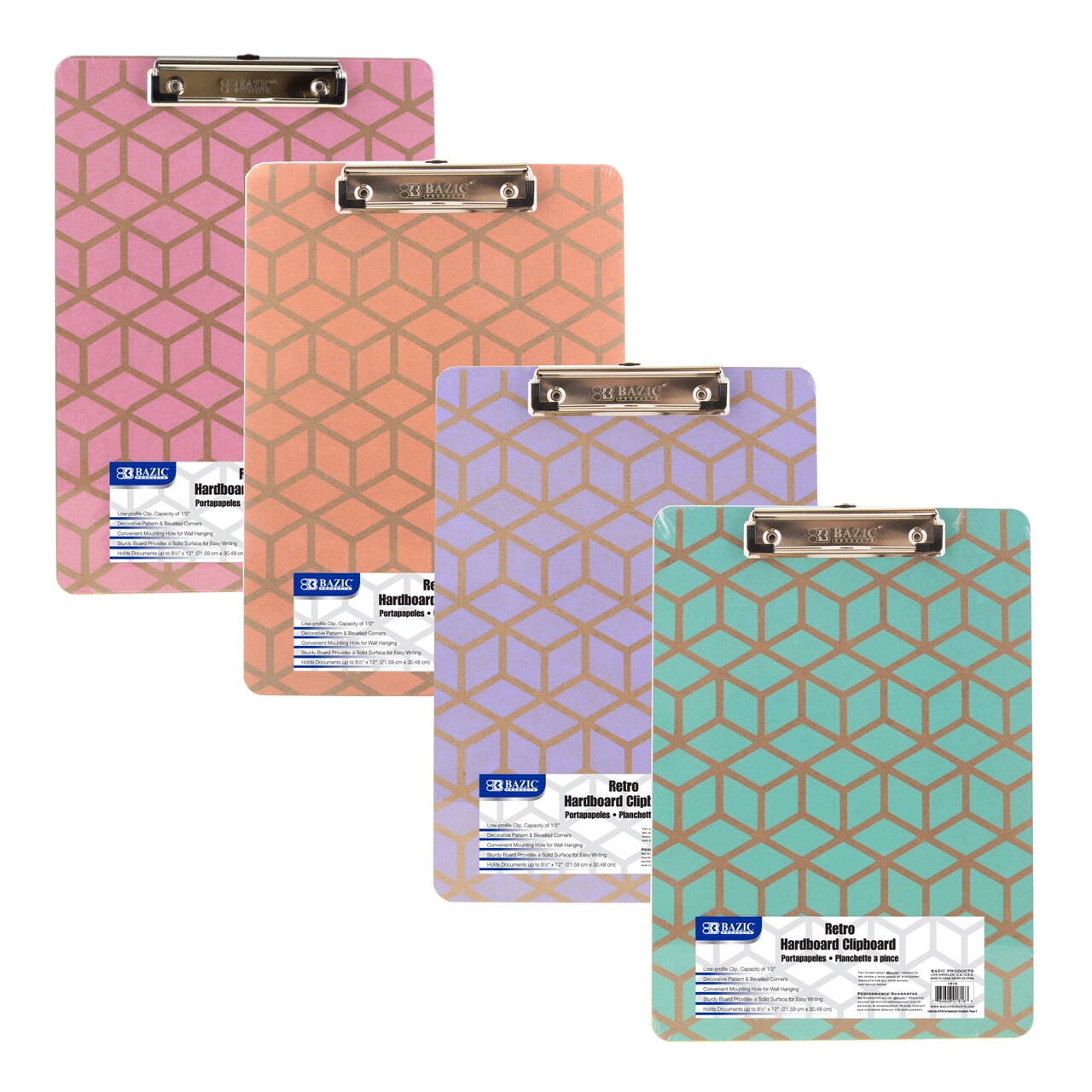 BAZIC Hardboard Clipboard Standard Size Retro w/ Low Profile Clip